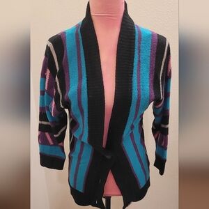Boutique Forever 21 Black and Teal Striped Cardigan